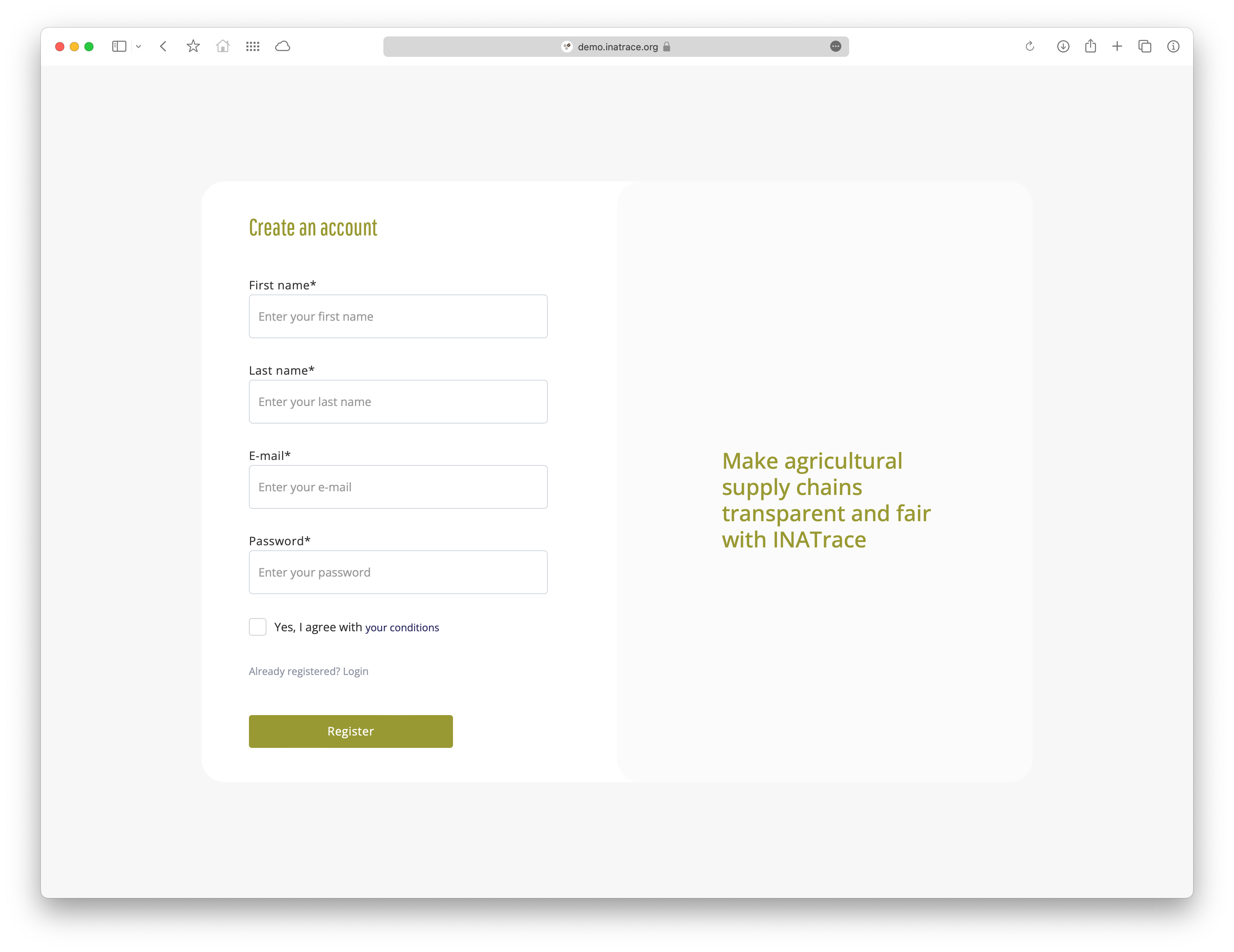 INAtrace registration